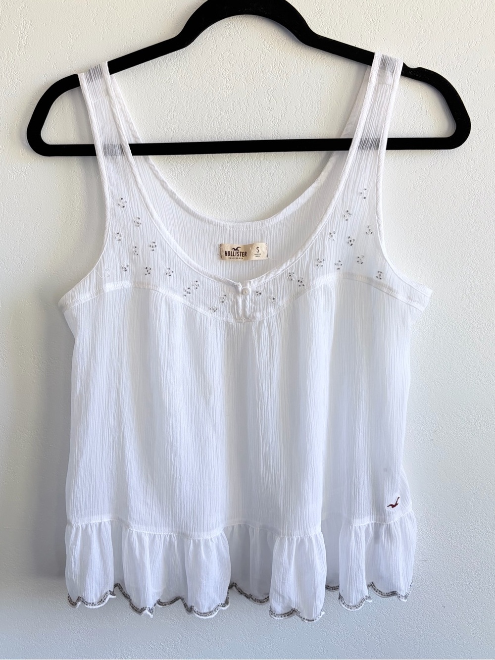 VTG Y2K women’s Hollister White Sheer Beaded Tank Cami size small